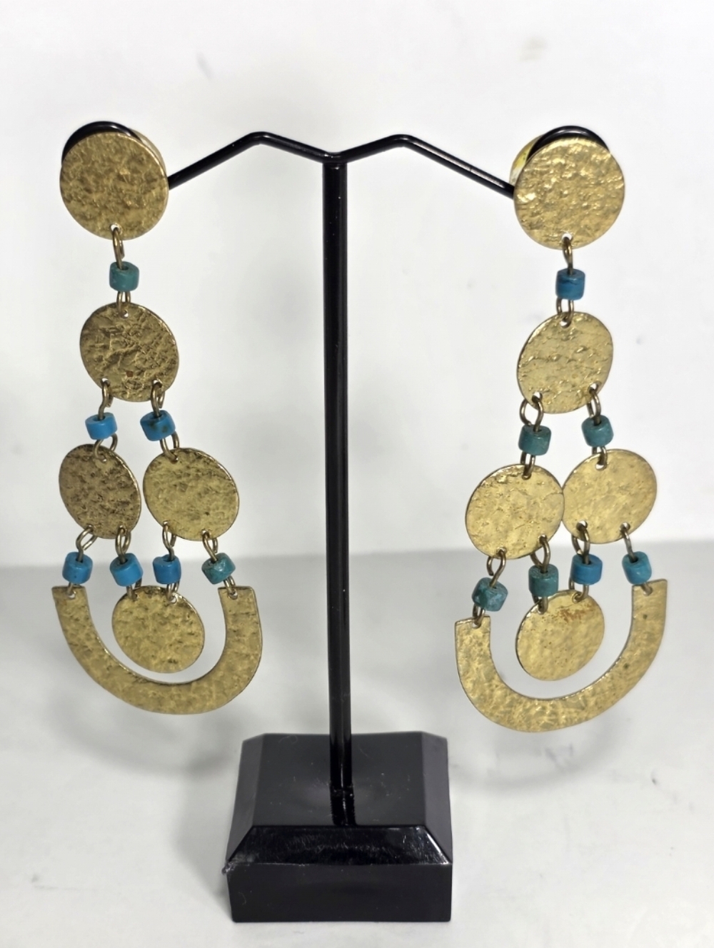 Noonday Collection Luminous Earrings Gold Hammered Disc Beaded Dangle Earrings